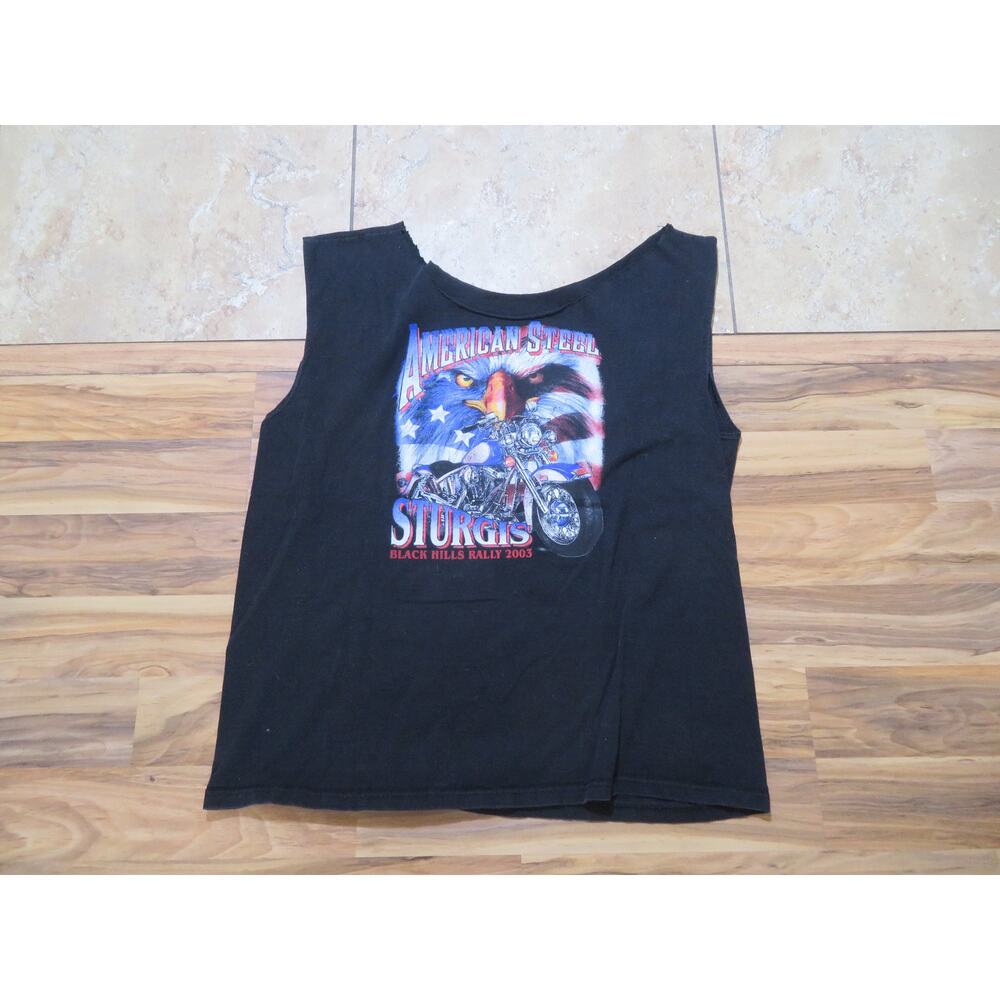 Vintage Sturgis 2003 Eagle Wolf Double Sided Graphic Shirt Sz 2XL? Black